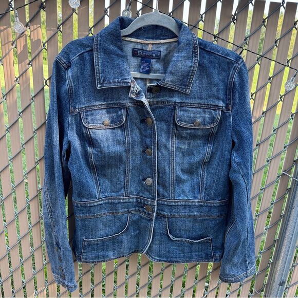 Baccini Women Long Sleeve Button Down Medium Denim Jacket Pockets Size L - Picture 1 of 6